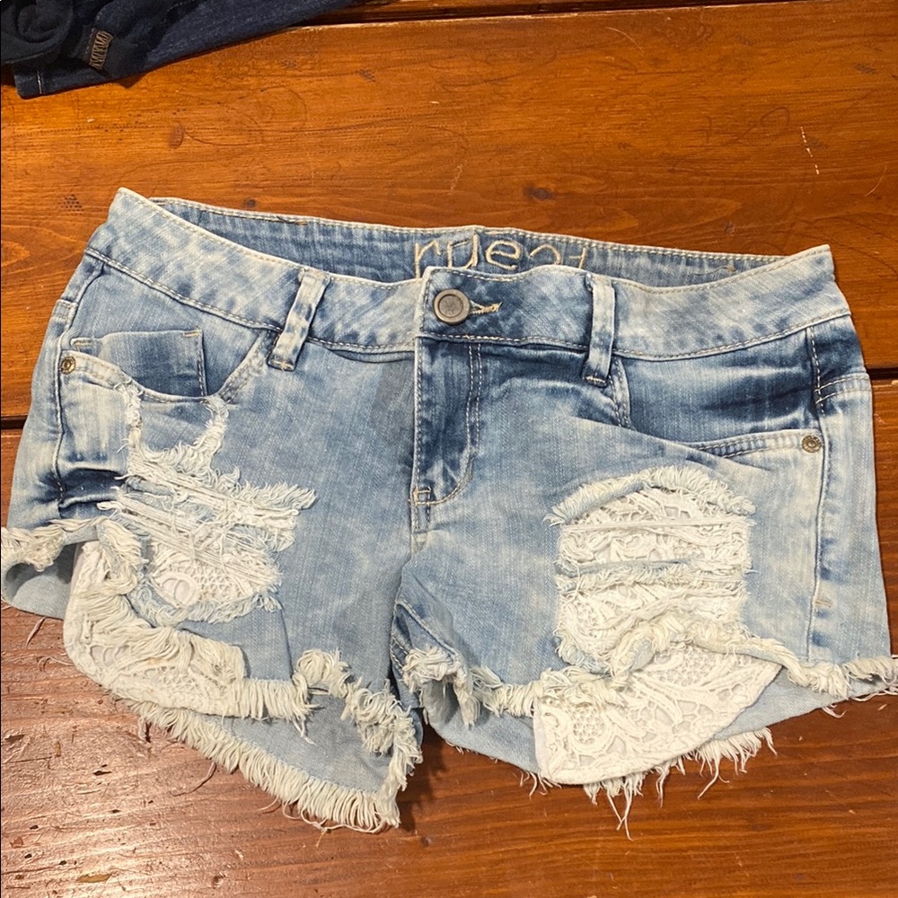 Rue21 Blue Jean Shorts with Distressed Rips and Frayed Hem